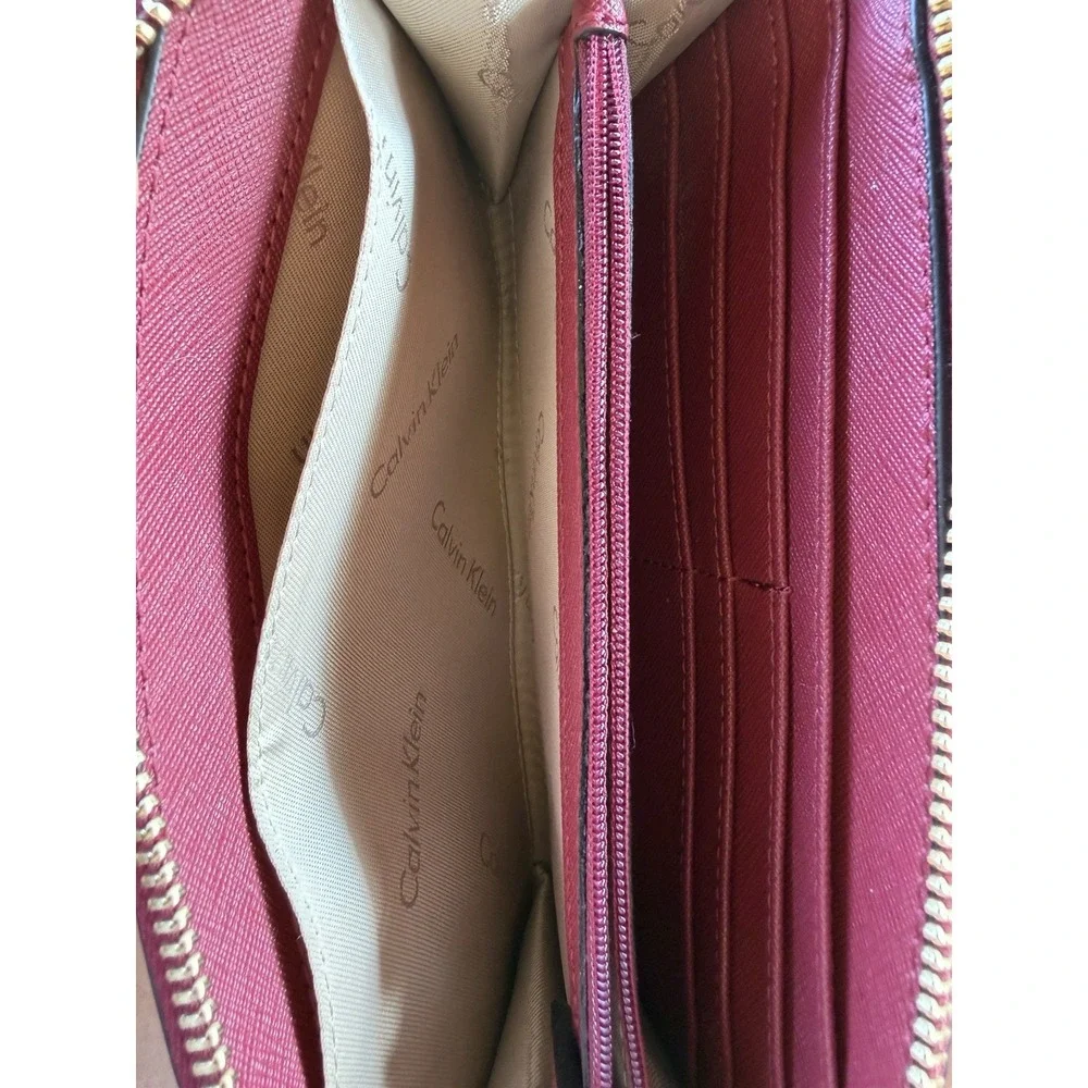 Calvin Klein Pink Zip-Around Wallet w/ Credit Card Slots, Logo & Zipper